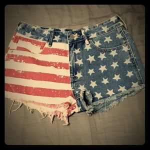 American flag denim shorts